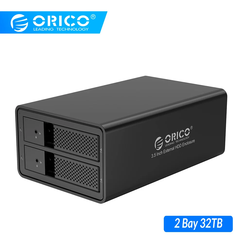 ORICO 2 Bay 3,5 ''USB3.0, док-станция для жесткого диска с вентилятор Поддержка 32 ТБ UASP с 36 Вт Мощность Adaper Алюминий SATA USB 3,0 HDD Чехол