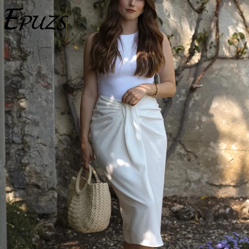 

2022 vintage white midi skirt women long skirt casual Split fork zipper black skirt korean fashion women clothing