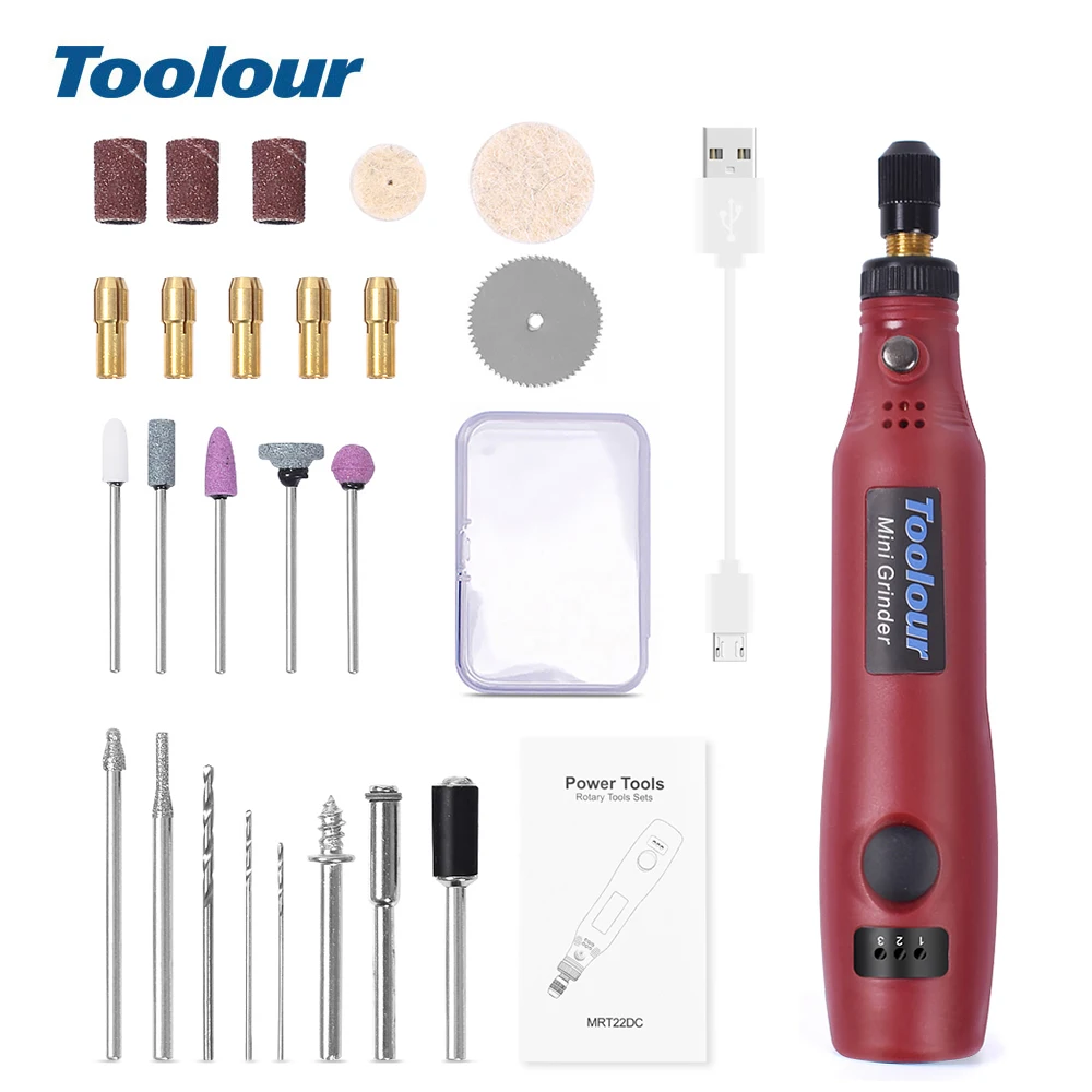 Toolour Mini Wireless Grinder USB 5V DC 10W  Machine Variable Speed Rotary Tool Kit Drill Engraver Pen for Milling Polishing