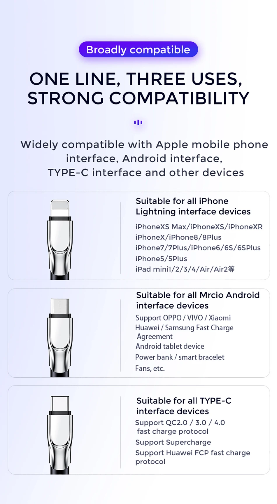 Joyroom 3 в 1 type C Micro USB кабель для iPhone 8X7 6 6S Plus iOS 10 9 8 samsung Nokia USB быстрая зарядка кабели провод шнур