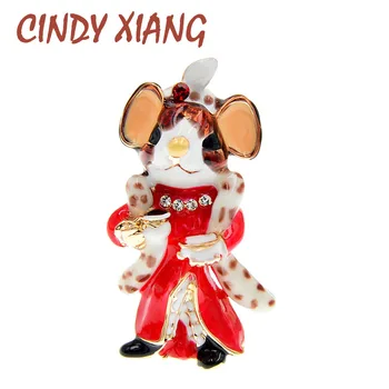 

CINDY XIANG Drink Coffee Mouse Lady Brooches For Women Cute Animal Brooch Enamel Pin Creative Design Cartoon Jewelry Good Gift