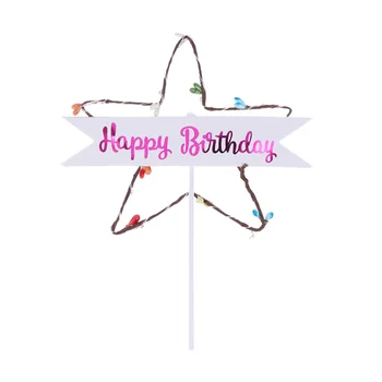

2Pcs LED Illuminated Five-pointed Star Cake Toppers Cake Inserted Card for Party Decoration with Light(Blue)