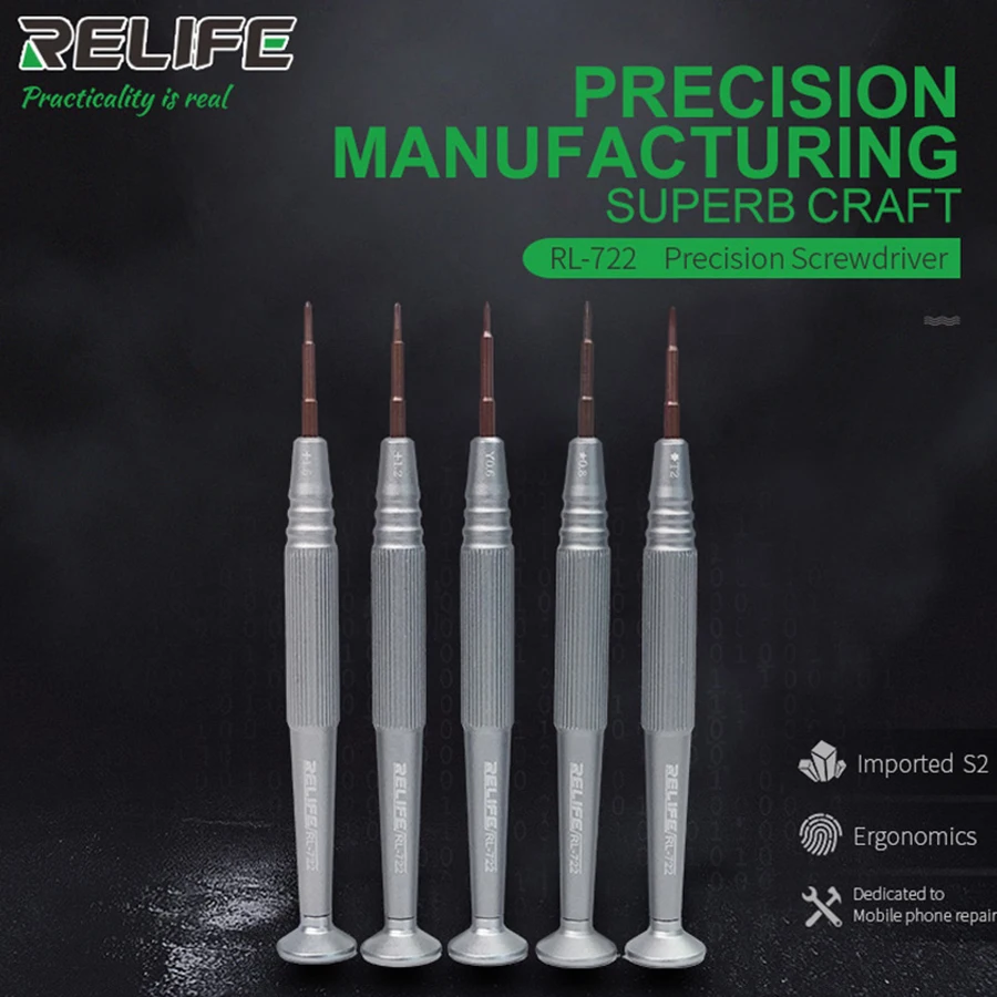 

RELIFE RL-722 Precision Screwdriver Y0.6 T2 Plum blossom 0.8 Cross 1.2 1.5 For IPHONE Android Mobile Phone Opening Tool