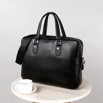 

New Style Men Genuine Leather Casual Portable Briefcase Full-grain Leather Large-Volume Business Computer Handbag