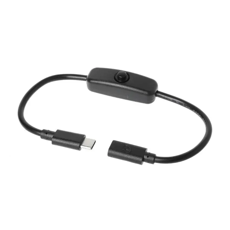유형 C 전원 공급 장치 USB-C 남성-여성 확장 케이블 On Off 스위치 라스베리 파이 4 An-droid 휴대 전화 27cm