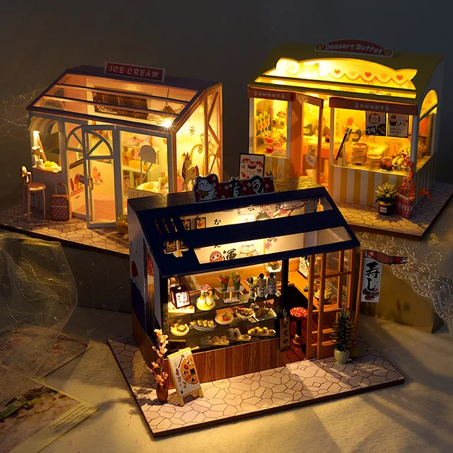 CUTEBEE DIY Dollhouse Kit Wooden Doll Houses Miniature Dollhouse Furniture Kit With LED Toys For Children Christmas Gift 6