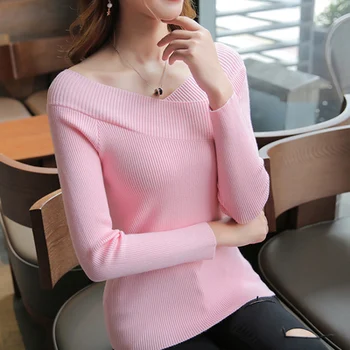 

2019 autumn and winter new Korean version slim bottom v-neck fashion sweater for women