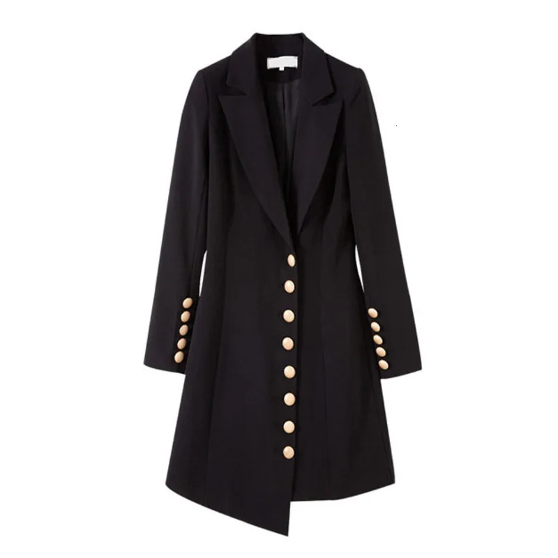 LANMREM стиль черный маленький костюм в длинном разрезе узких пуговиц украшенный женский модный пиджак PC374