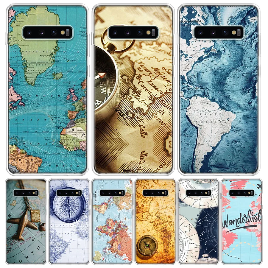 

World Map Travel Plans Cover Phone Case For Samsung Galaxy S10 S20 Ultra Note 10 9 8 S9 S8 J4 J6 J8 + Lite Plus Pro S7 Coque