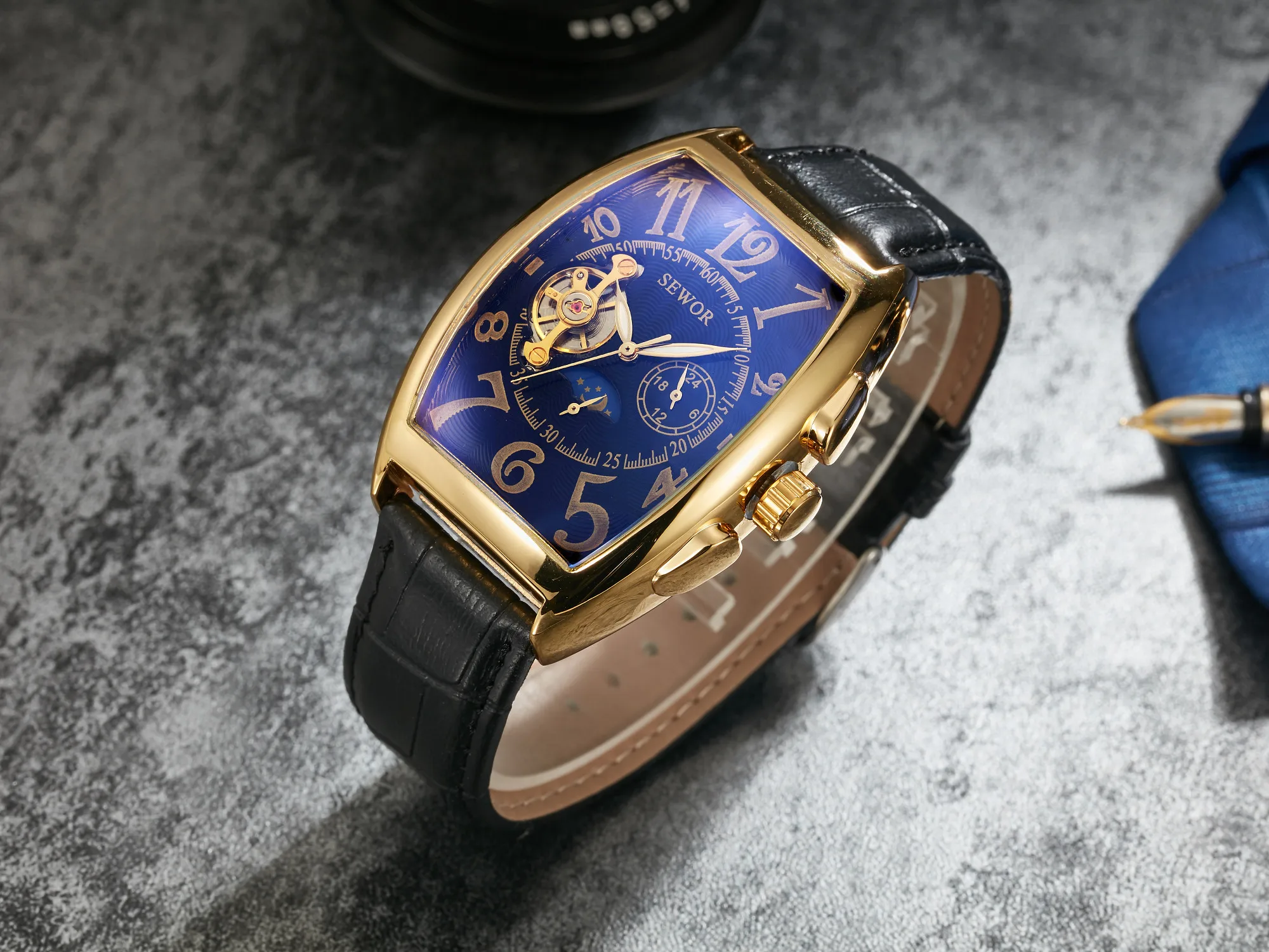 2021 High Quality Automatic Self-winding Mechanical Watches Fashion Male Clock Genuine Leather Wristwatch Relogio Masculino