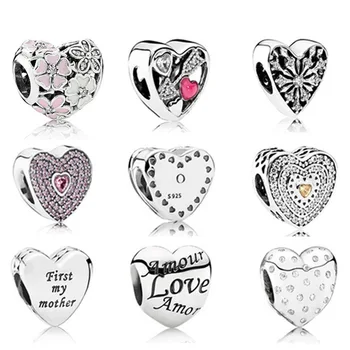 

NEW 100% Genuine 925 Sterling Silver Heart Shape Charm bead handsel love gifts Fit Bracelet DIY bracelet factory Wholesale