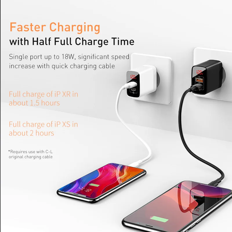  Baseus USB PD Ladegerät für iPhone 11 Pro XR Xs Max 18W Digital Display Schnelle Ladegerät Schnell 