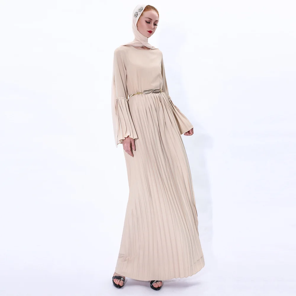 

Women's Muslim Gown Eid Mubarak Kaftan Dubai Abaya Arab Islam Fashion Flared Sleeve Casual Ladies Islamic Long Maxi Belted Dress