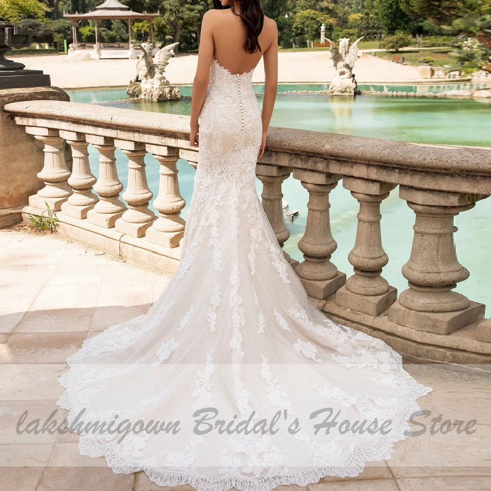 Свадебное платье без бретелек, кружевное платье русалки,, Vestidos, свадебное платье принцессы, длинный шлейф, скромное свадебное платье с открытыми плечами