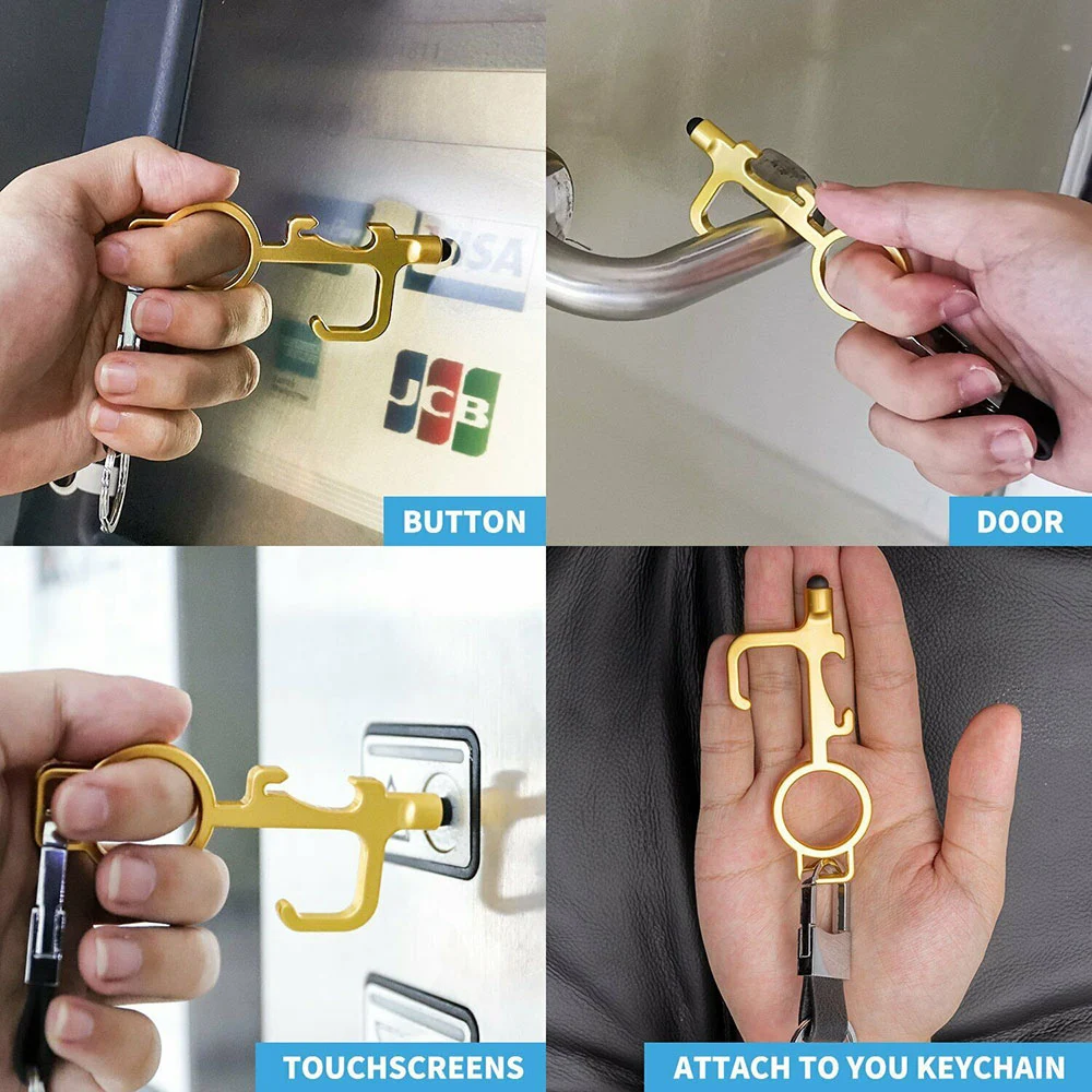 10pcs Contactless Safe Door Opener Stainless Steel Safety Protection NO Touch Button Push Key Chain Hand Tool | Мобильные телефоны