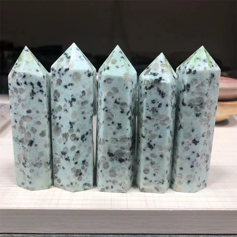 

Natural Quartz Crystal Kiwi Jasper Wand Points Healing Gemstones Reiki Decoration Stones