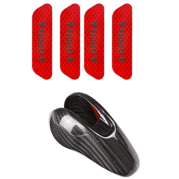 

1Pcs Car Door Anti-Collision Warning Reflective Stickers & 1Pcs Real Carbon Fiber Gear Shift Knob Head Cover Trim