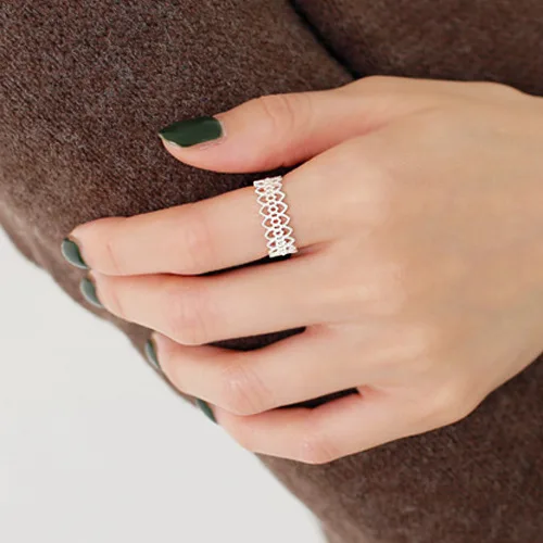 Серебряные полые кольца с цветочным узором S925 регулируемое кольцо кружевным для