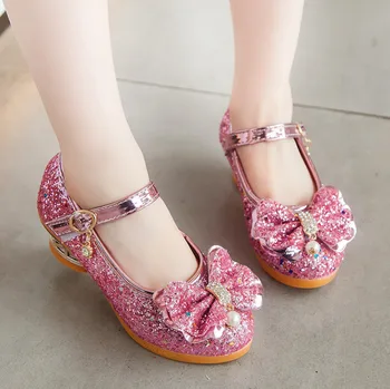 

Spring children's shoes girls high-heeled princess dance sandals kids glitter leather fashion girls party dress wedding shoes