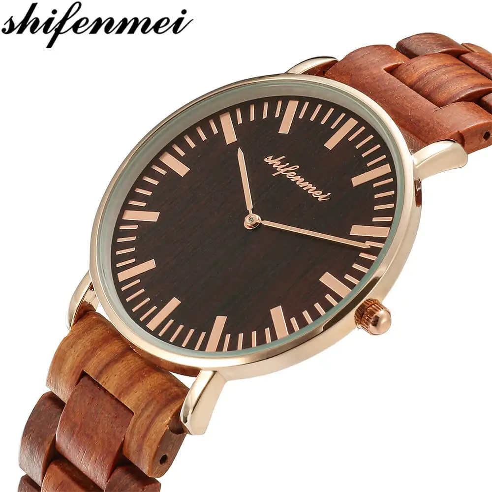 S5567-2 Shifenmei бамбуковые часы с деревянным циферблатом и шкалой, мужские кварцевые часы с ремешком, relojes marca de lujo Mirar Reloj de - Цвет: S5567-2