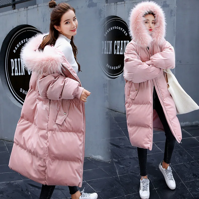 

Versatile Elegant Slim Fit Slimming Hooded Cotton-padded Jacket Mid-length Zipper Sweet Simple 2019 Winter Girl'S Cotton-padded