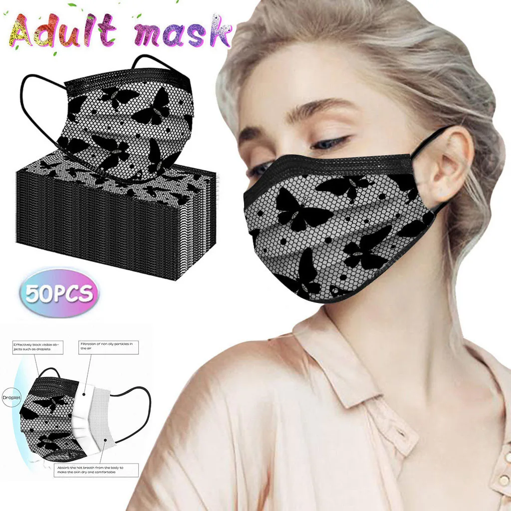 Adult Disposable Mask Fashion Lace Flower Three Layer Breathable Protective Anti Pollution Dust Masks 3Ply Ear Loop Face Mask face mask