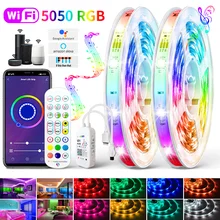 Alexa Music WIFI LED Strips Lights Bluetooth luces Led RGB 5050 SMD 2835 Flexible Waterproof Lamp Tape Diode Control+Adapter
