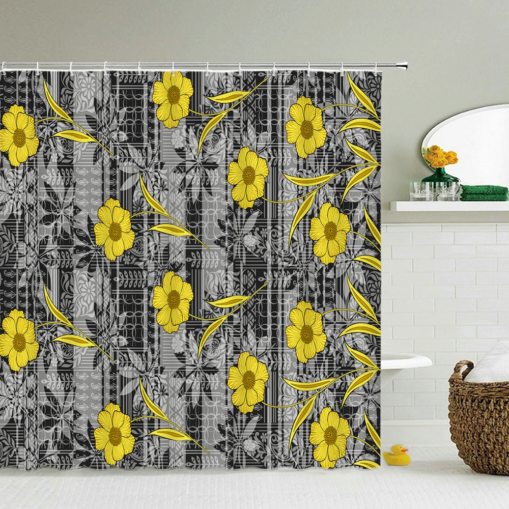 

3d Flower Plant Waterproof Bath Screen with 12pcs Hooks Printing Shower Curtains Bathroom Curtain for Bathroom Home Decoration