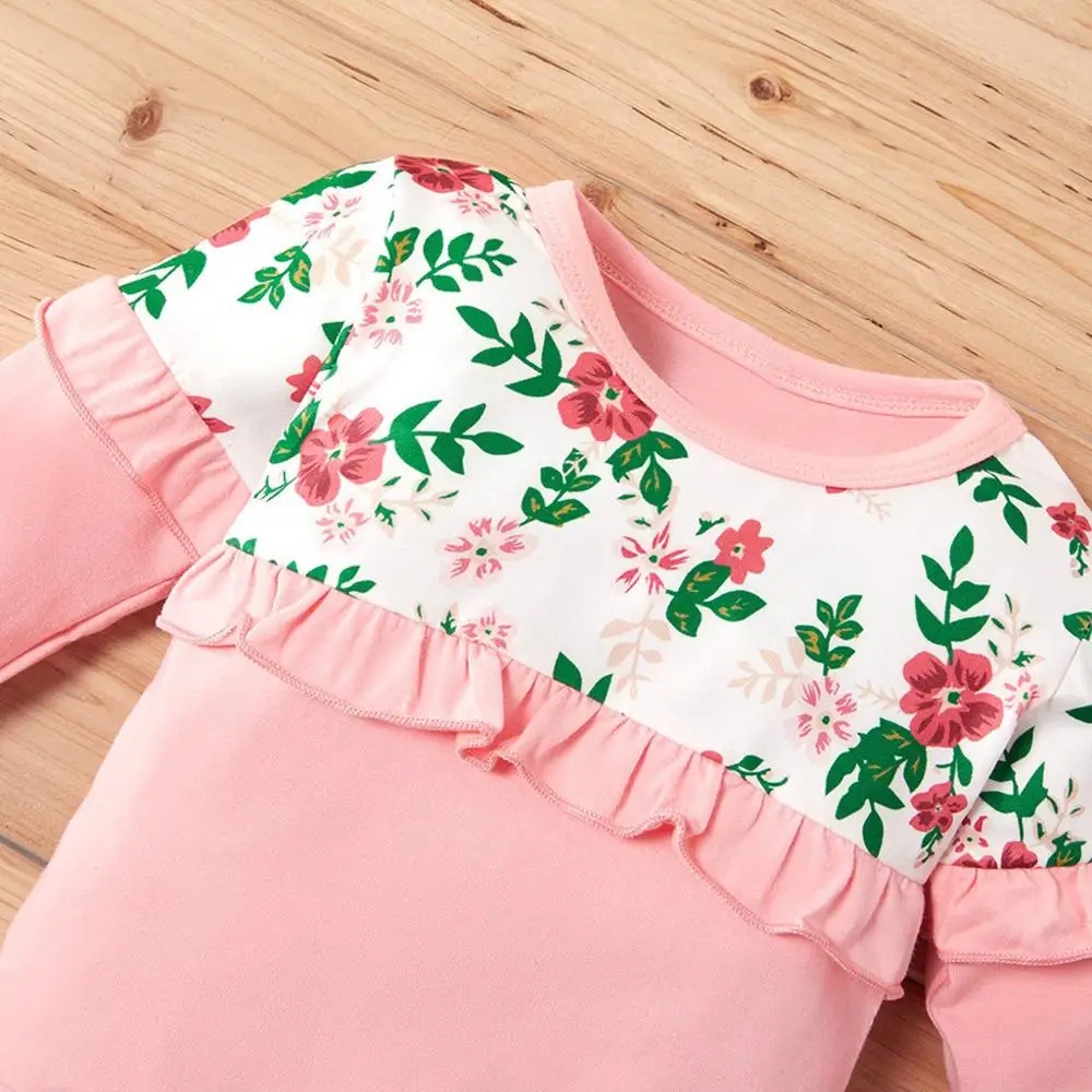 Комплект одежды для маленьких девочек, комплект из 3 предметов, топы с длинными рукавами и цветочным принтом для новорожденных, комплекты со штанами