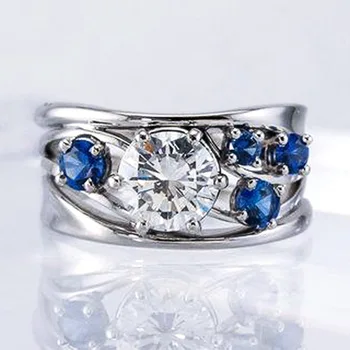 

Gorgeous Hollow Out Band Women Ring Brilliant Blue White Zircon Vintage Party Noble Lady Rings Anniversary Present Wife