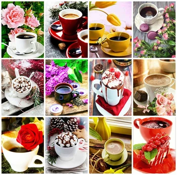 

HUACAN 5D DIY Diamond Painting Coffee Pictures Of Rhinestones Full Square Diamond Embroidery Mosaic Flower Wall Art