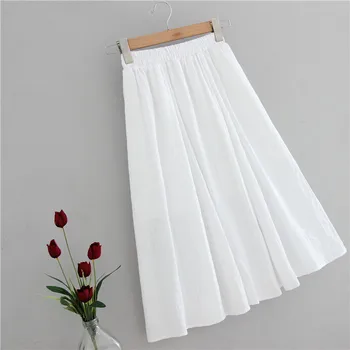 

2020 New Stretch High Waist Summer Women Midi Length White Cotton Skirts Jacquard Saia Women A-Line Boho Skirt Faldas Jupe Femme