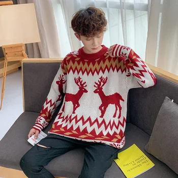 

Autumn & Winter Christmas Deer Sweater Loose-Fit Men's Korean-style Fashion Flow INS Super Fire Versatile Pullover Couple Clothe