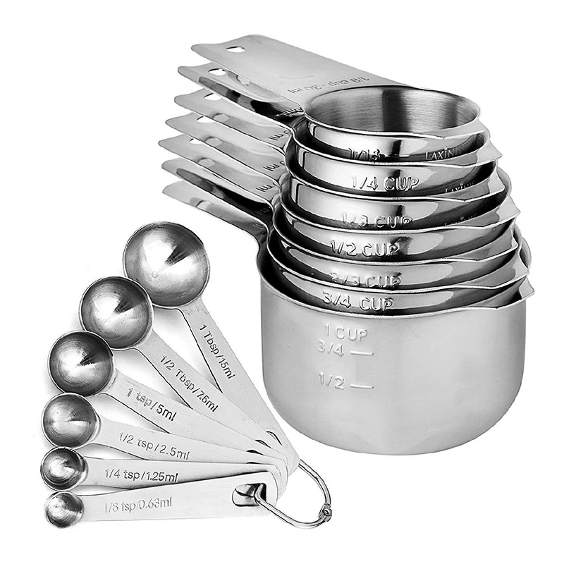 

13Pcs Measuring Cups and Measuring Spoons in Stainless Steel - Kitchen Accessories