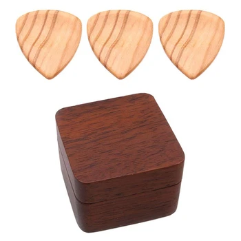 

HOT-Durable Wooden 3 Pcs Guitar Bass Pick Plectrums with Box Musical Instrument Accessory Suitable for Guitars Bass Mandolin Ban