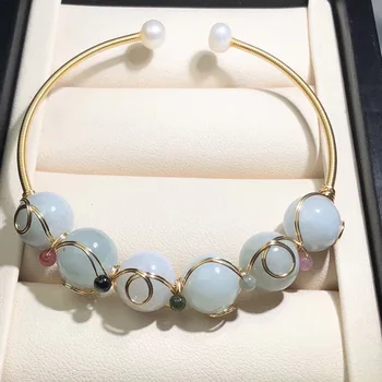 

Chinese Inlay Gold-plated Emerald Jade Tourmaline beads Bracelet DIY Accessories Jewellery Fashion Hand-Carved Woman Luck Amulet