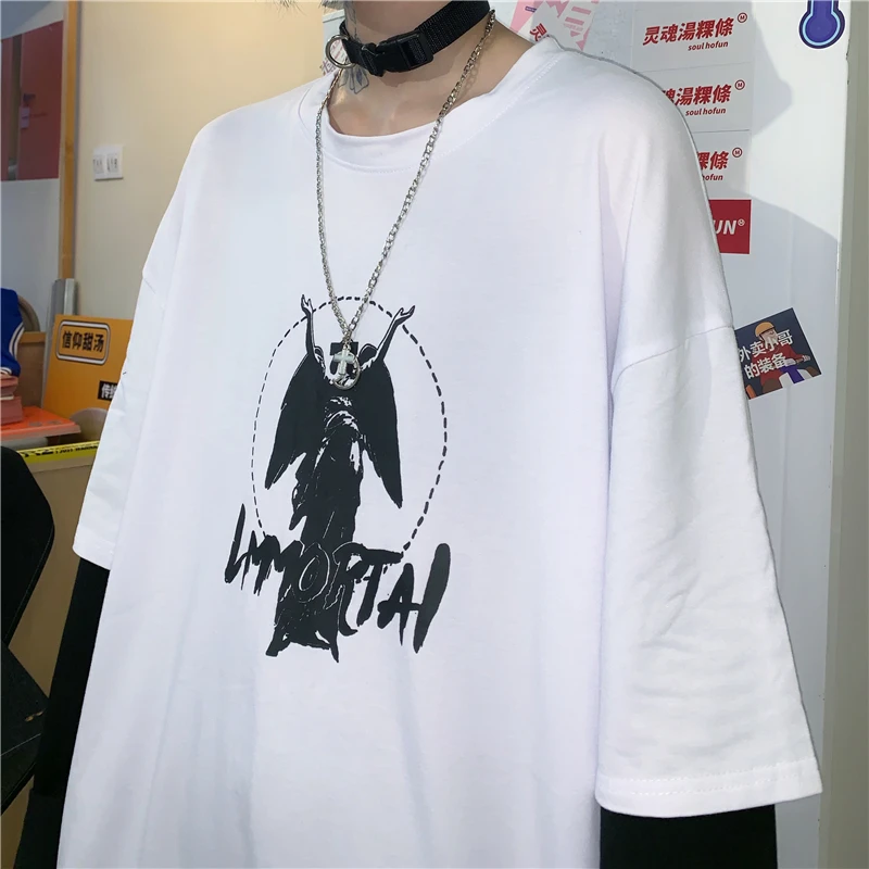 Lychee Harajuku Лоскутная темная ведьма с буквенным принтом женская футболка Поддельные 2 штуки осенние женские футболки женская футболка с вырезом лодочкой