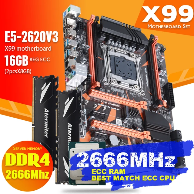Atermiter X99 D4 DDR4 Motherboard Set Mit Xeon E5 2620 V3 LGA2011-3 CPU 2 stücke X 8GB = 16GB 2666MHz DDR4 PC4 REG ECC RAM Speicher 1