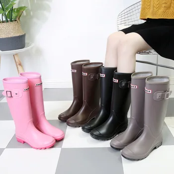 

YeddaMavis Pink Rain Boots Female Martin Boots Waterproof Motorcycle Boots High Boots PVC Rain Boots Buckle Long Tube Rain Shoes