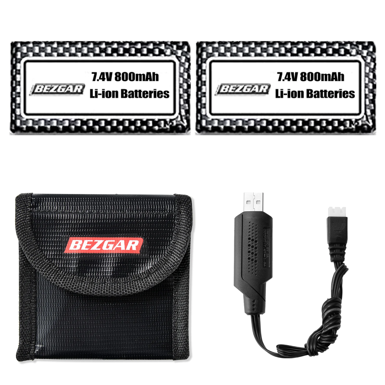BEZGAR Fireproof Bag with Two 7.4V 800mAh Li-ion Batteries USB for HM161 | Игрушки и хобби