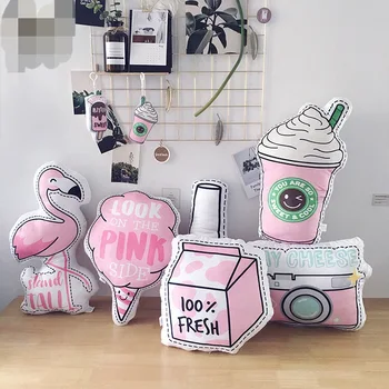 

Warm Pink Flannel Cushion Flamingo Cat Shaped Cushions Bottle Ice Cream French fries Cushions Home Decor Cartoon Seat Cushion