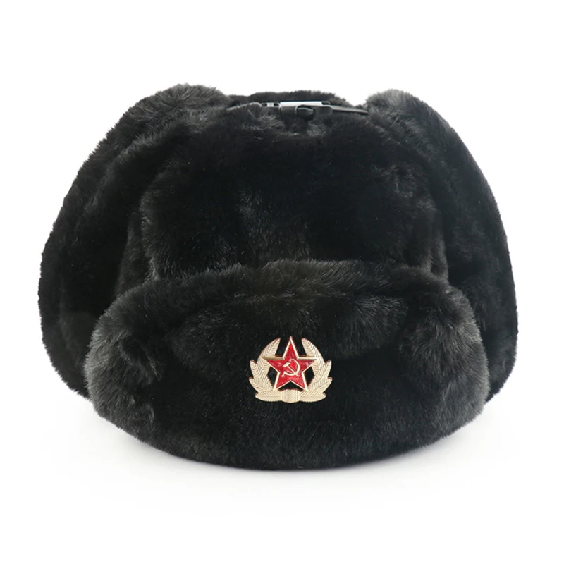 CAMOLAND Soviet Trapper Trooper Hat Mens Army Military Russian Ushanka Bomber Hat Winter Warm Caps Pilot Faux Rabbit Fur Earflap thermal aviator bomber hat Bomber Hats