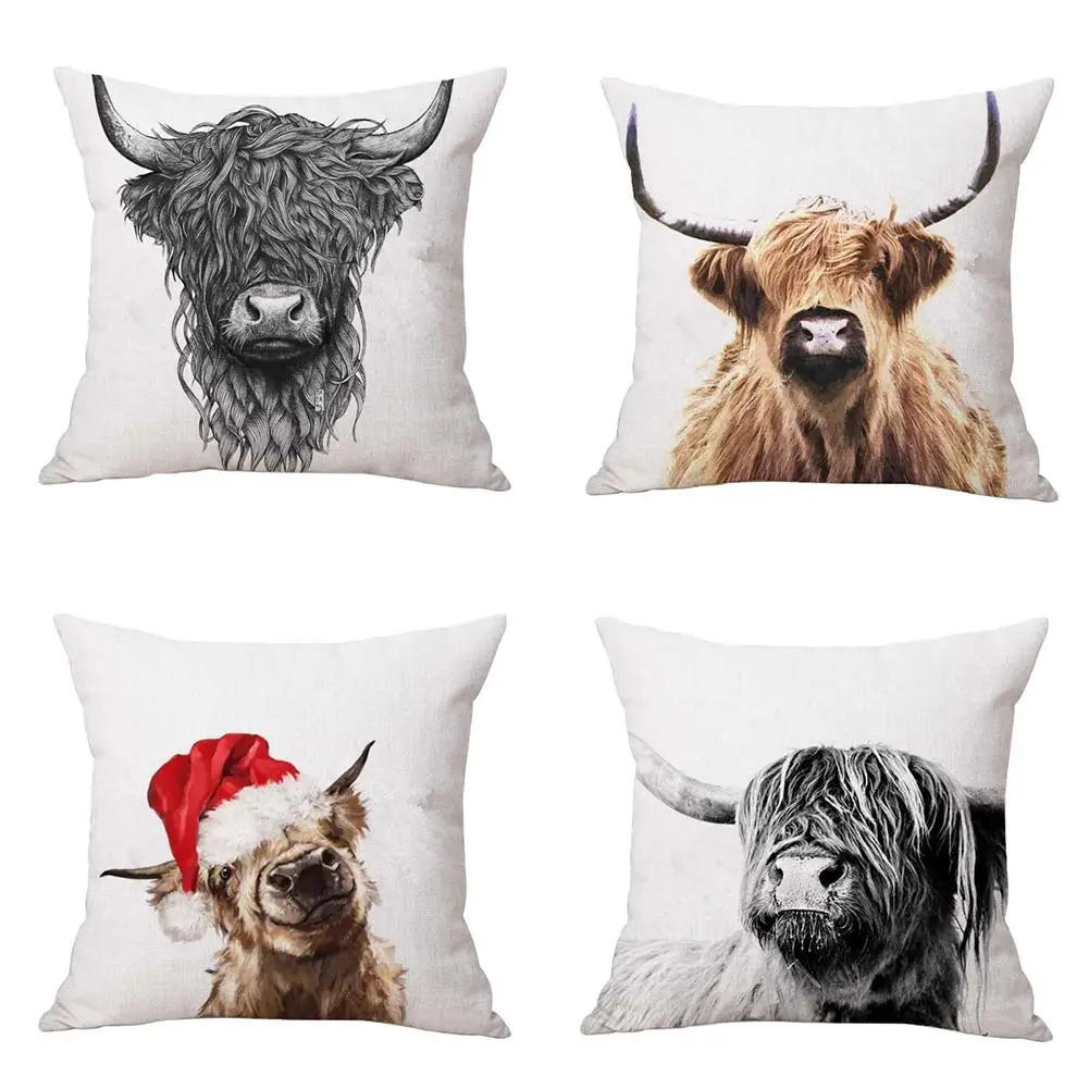 

Home Art Highland Cow Cattle Linen Pillow Case Cushion Cover Sofa Bed Car Decor