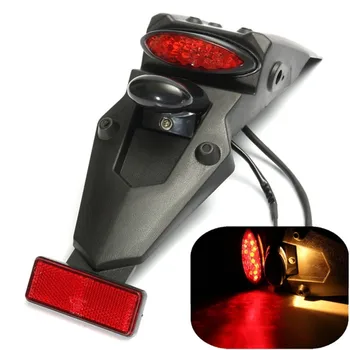 

Motorcycle Black Dirt Bike Rear Fender LED Turn Signal Lights Stop Brake Tail Plate Light License Plate Holder