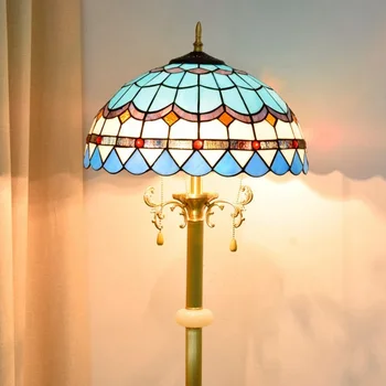 

40cm North Europe blue Mediterranean Hotel living room jade floor lamp Tiffany colored glass pure copper standing lamp