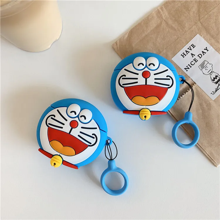 3D милый нарисованный Дораэмон чехол для наушников Airpods Мягкий силиконовый чехол для Apple AirPods 1 2 Чехол с кольцевой пряжкой