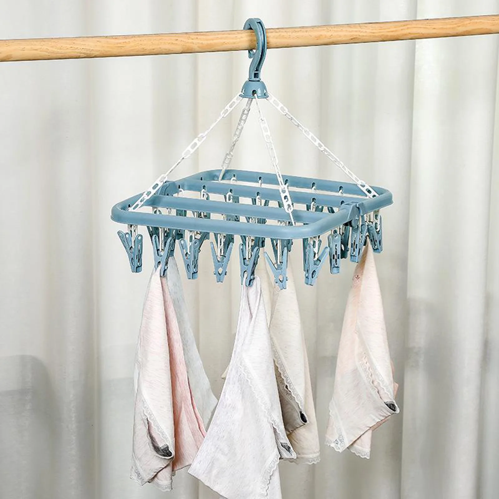 Clothes Drying Rack, 32 Clips Laundry Drying Rack Folding Sock Hanger, Underwear