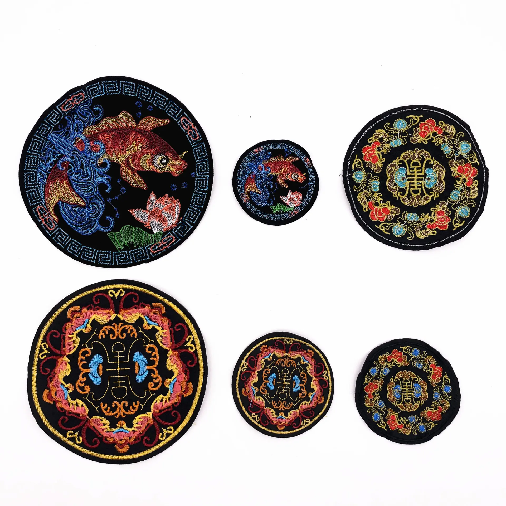 Fish Lotus Embroidered Patches Sew On For Clothing DIY Applique Stickers Clothes Badges Chinese Style Big Sticker | Дом и сад