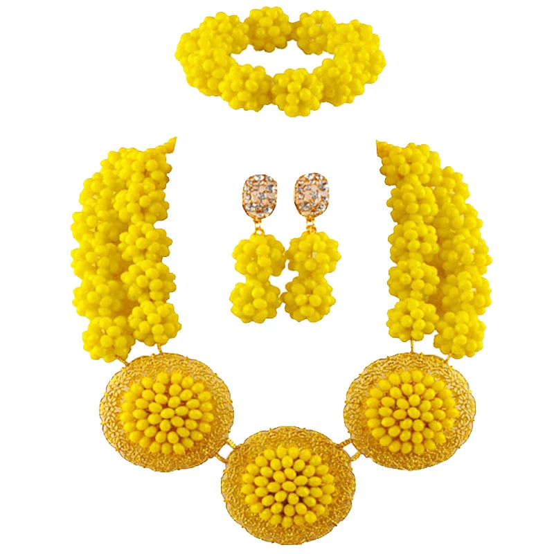 

Luxury Opaque Yellow Crystal Ball women necklaces costume jewelry nigerian wedding african beads jewelry set ABC864