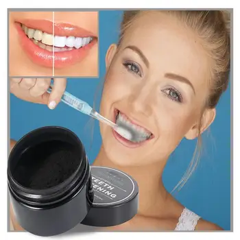 

1PCS Activated Coconut Charcoal 0.35oz Powder Teeth Whitening Powder Essence with Wooden Handle Toothbrush Oral Hygien
